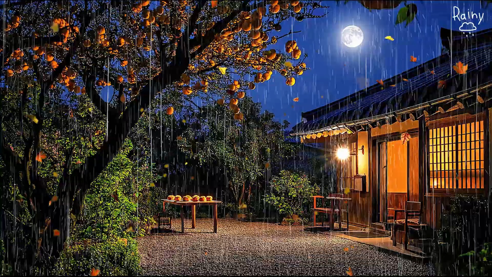 【助眠 asmr 白噪音】夜晚庭院落叶雨声放松睡眠冥想学习