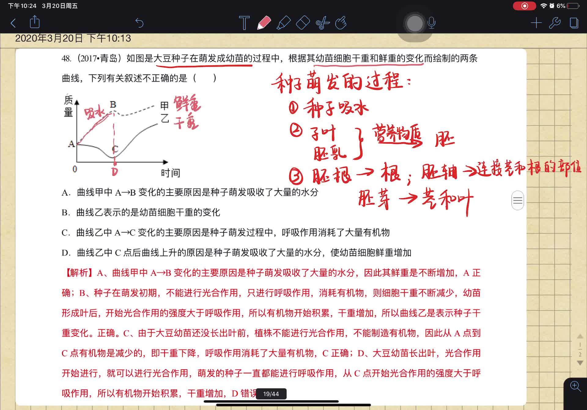 【每日一练】之种子萌发过程中干重,鲜重图