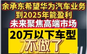 Descargar video: 余承东希望华为汽车业务到2025年能盈利，未来聚焦高端市场，20万以下车型不做了