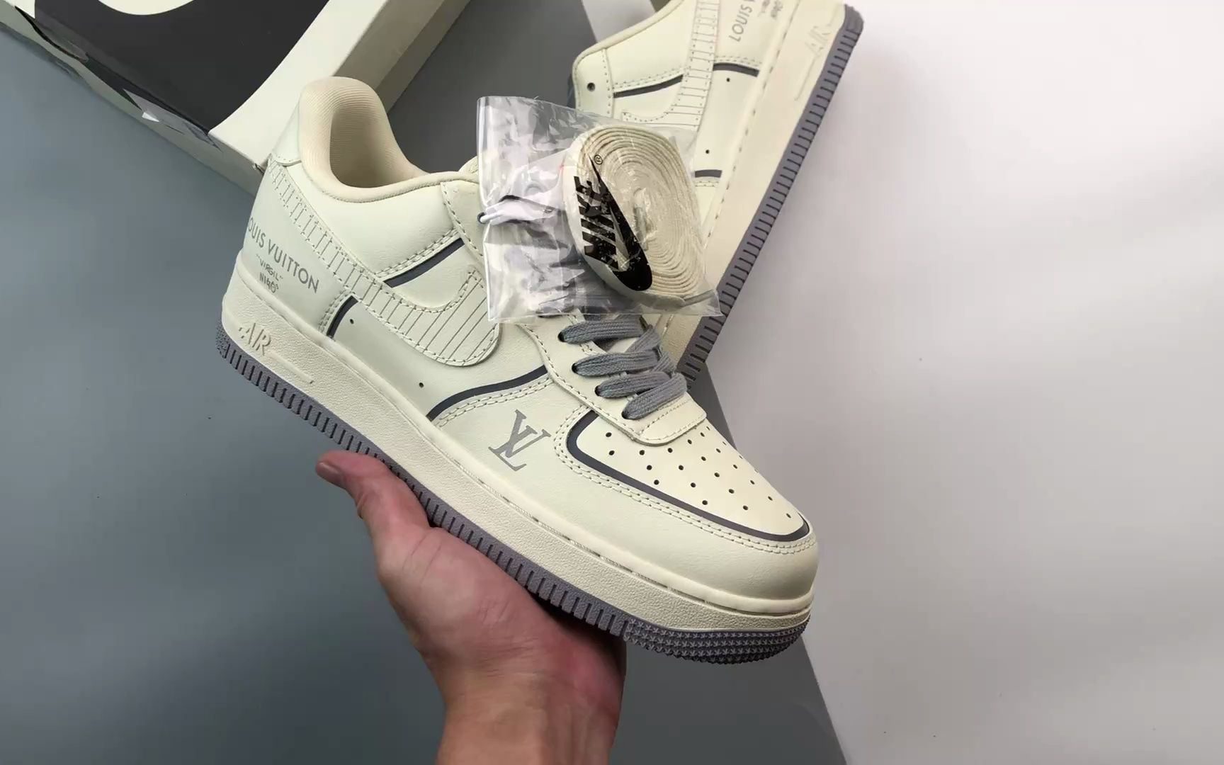 air force 1 07 low lv奶白灰印花 原楦头原纸板 打造纯正空军版型