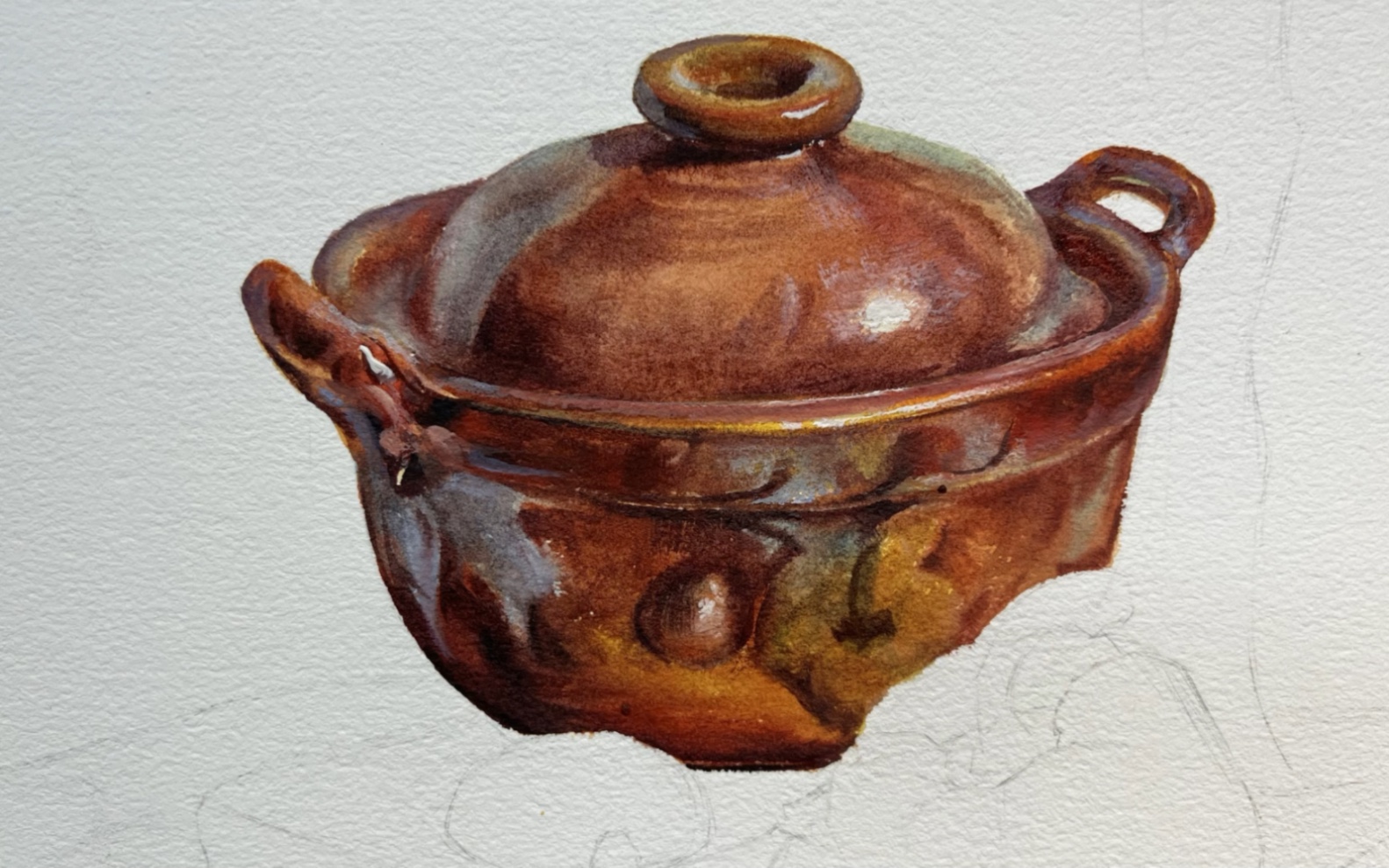 用水彩画一个砂锅#美术生 #水彩 #画画 #一起学画画 #色彩