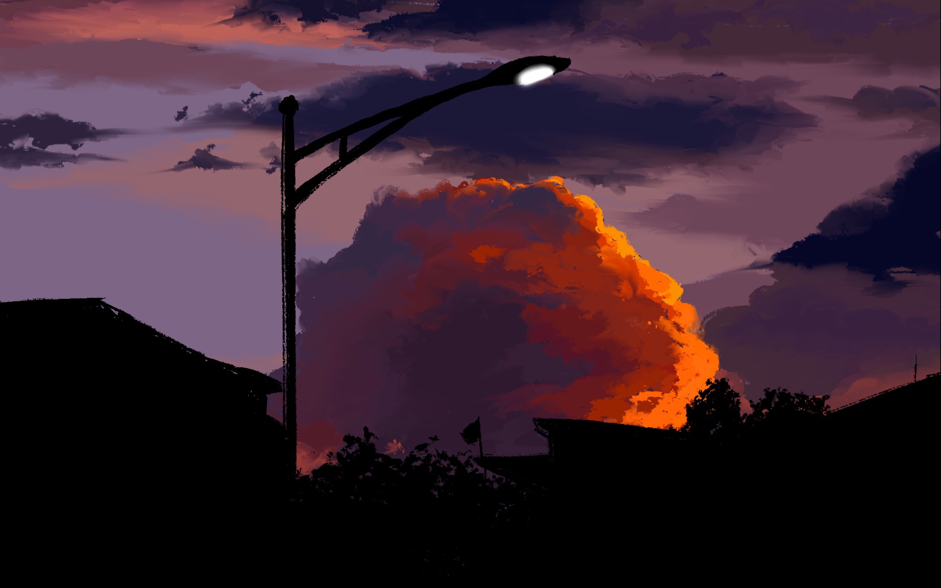 procreate绘画过程晚风轻踩着云朵夕阳贩卖橙色与温柔