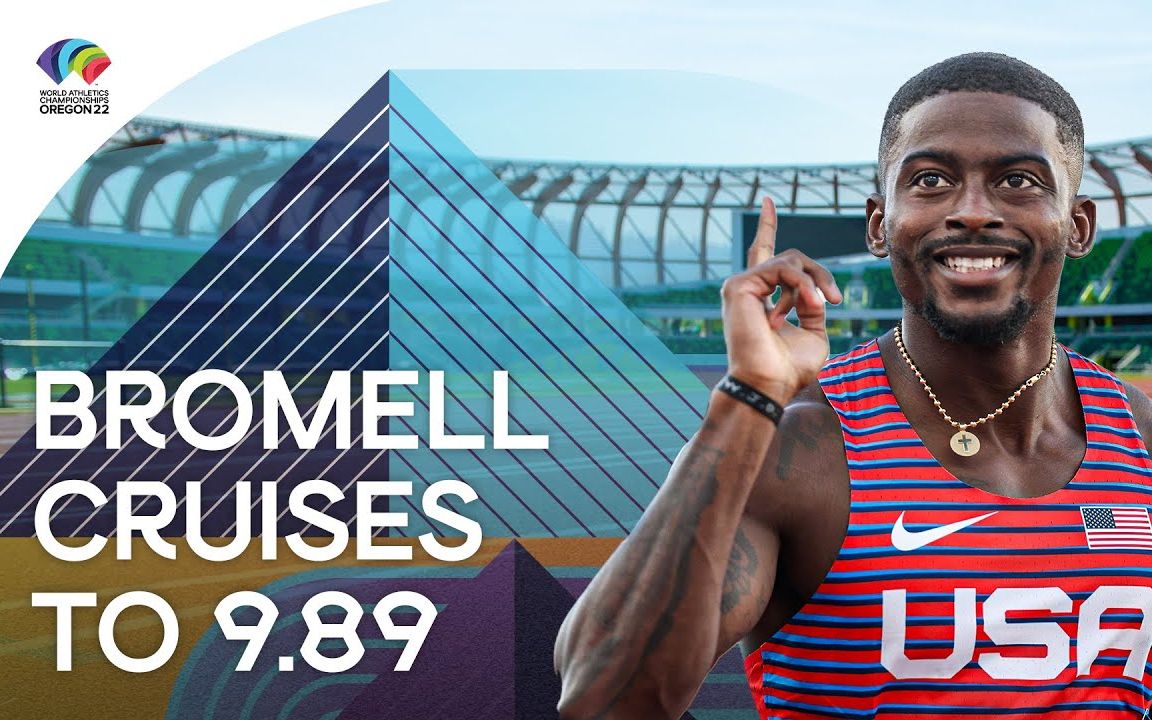 [集锦]2022尤金世锦赛男子100米预赛第3组 布罗梅尔9.89( 0.6)