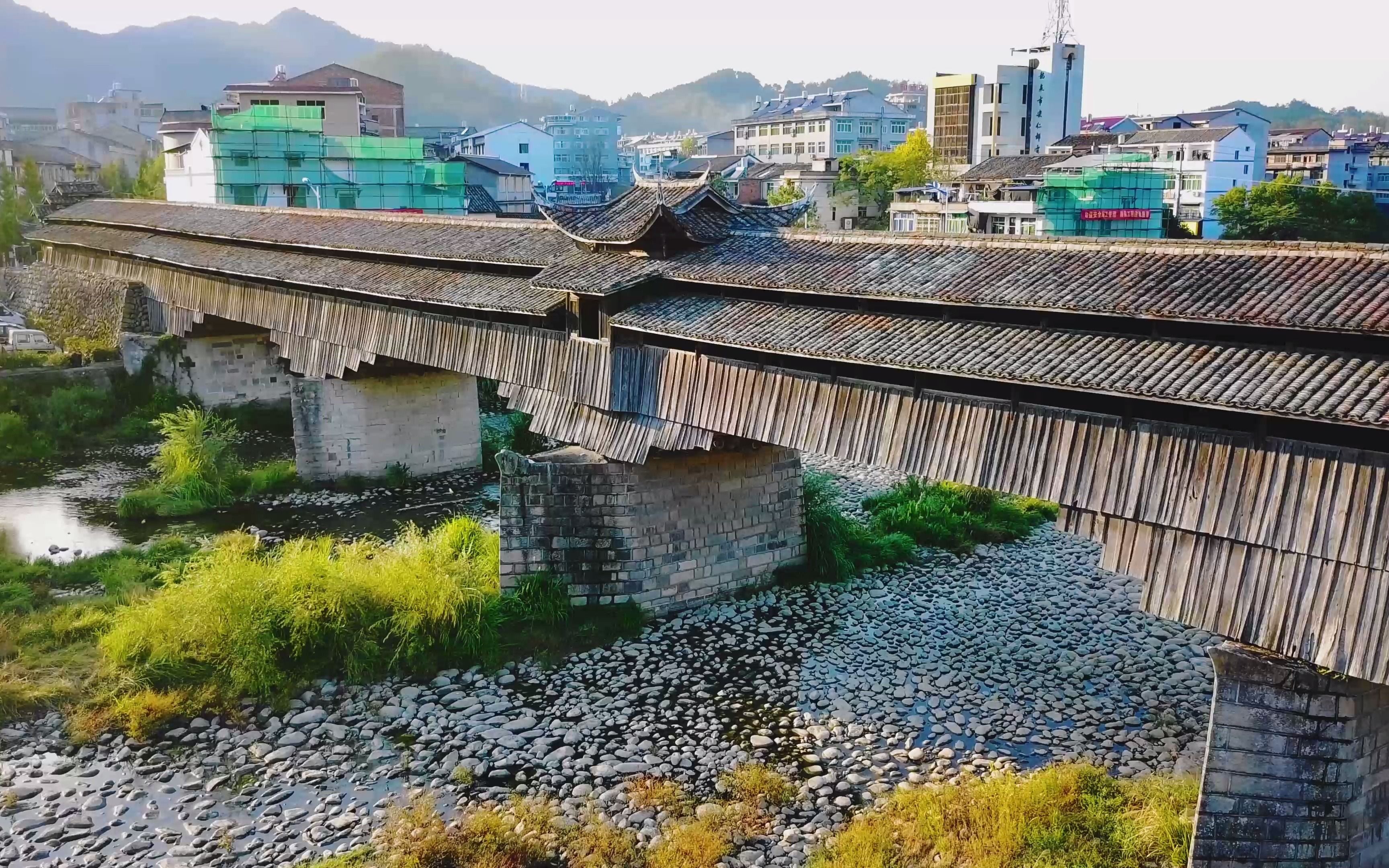 浓情上海松江·航拍龙泉安仁镇永安桥(古廊桥)