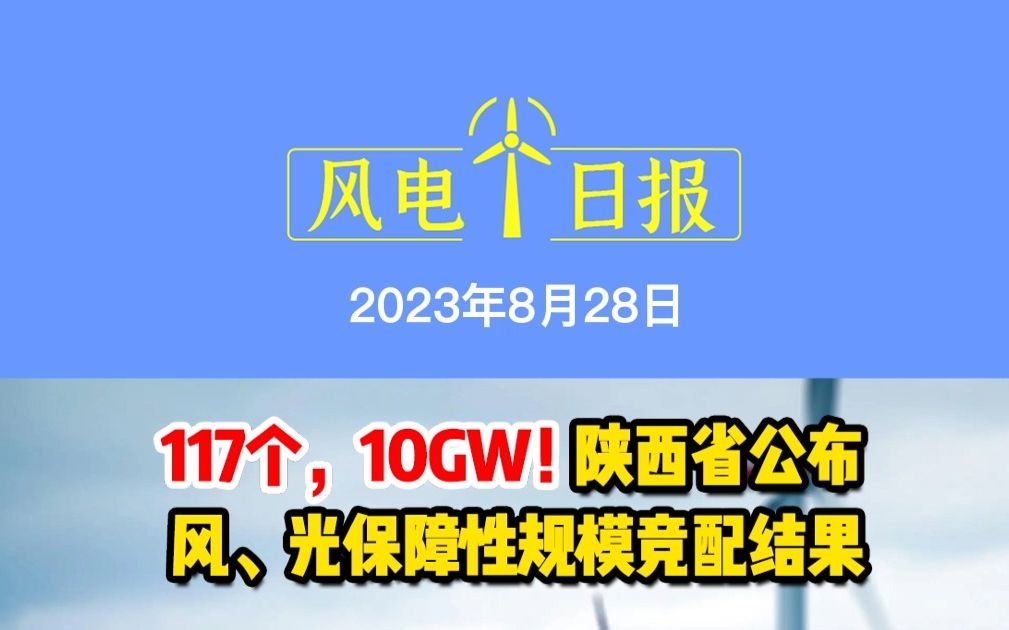 8月28日风电要闻:117个,10GW!陕西省公布风、光保障性规模竞配结果;内蒙古:2023年已完成176MW分散式风电项目竞配;明阳、远景、运达等上榜...