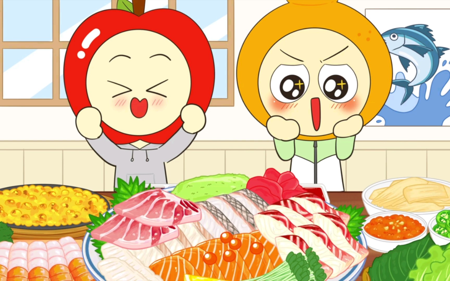 美食动画吃播来啦!今日份美食生鱼片,辣鱼火锅!