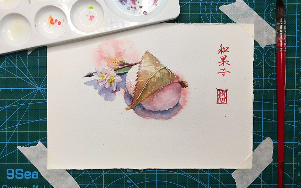 水彩过程樱花与和果子看白夜如何扩散出新高度