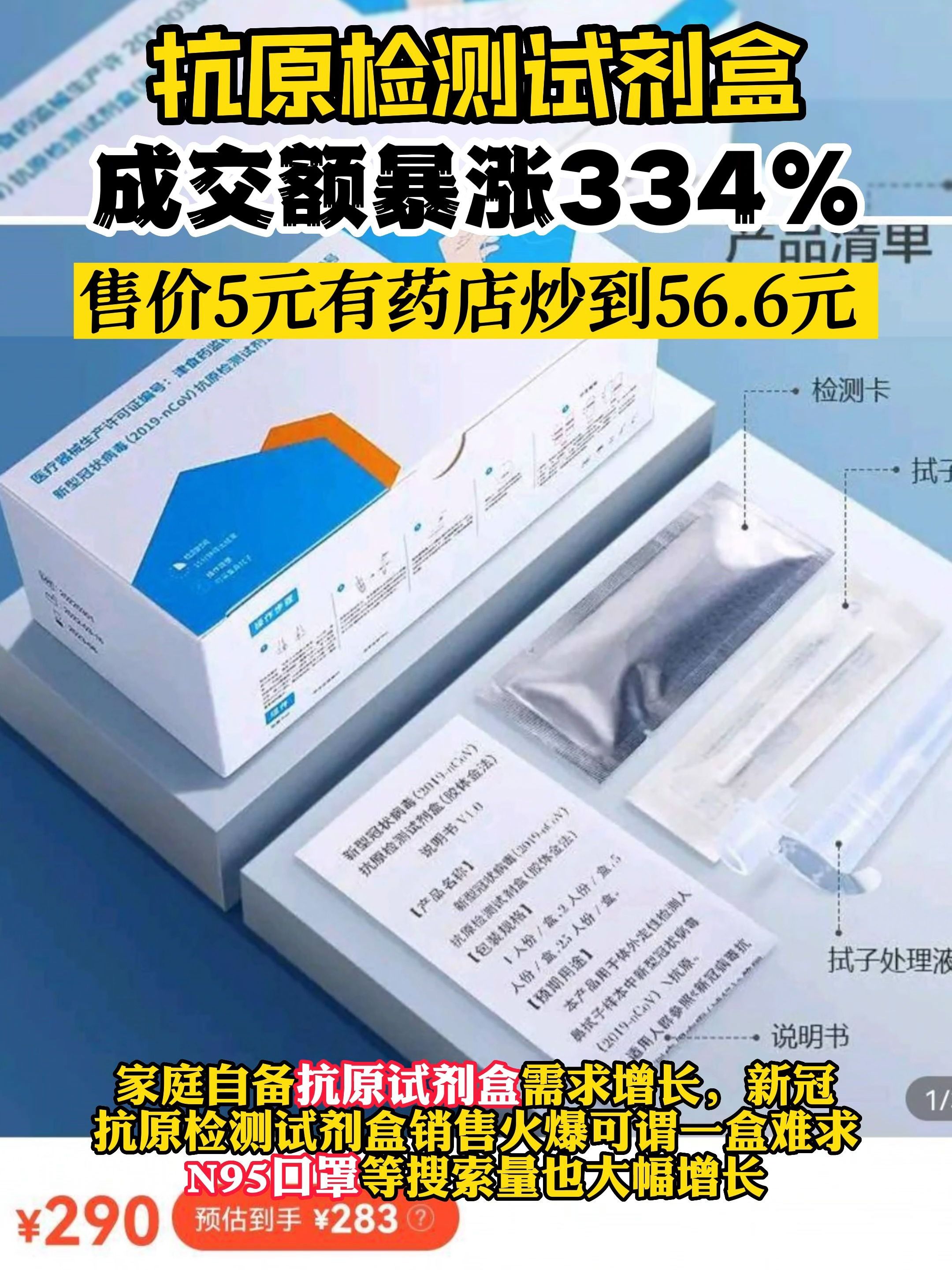 抗原检测试剂盒成交额暴涨334%,售5元个别炒到56.6元哔哩哔哩bilibili