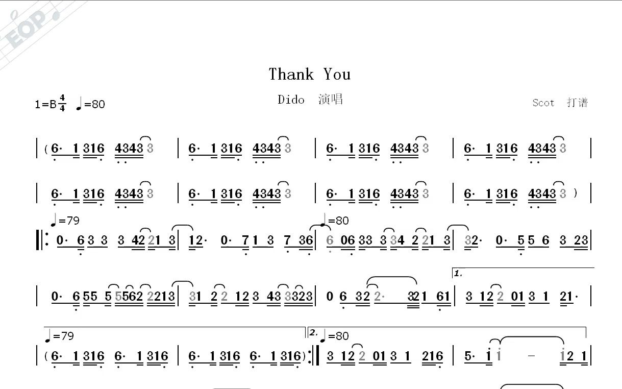 [图]Thank You（Dido演唱）--动态简谱