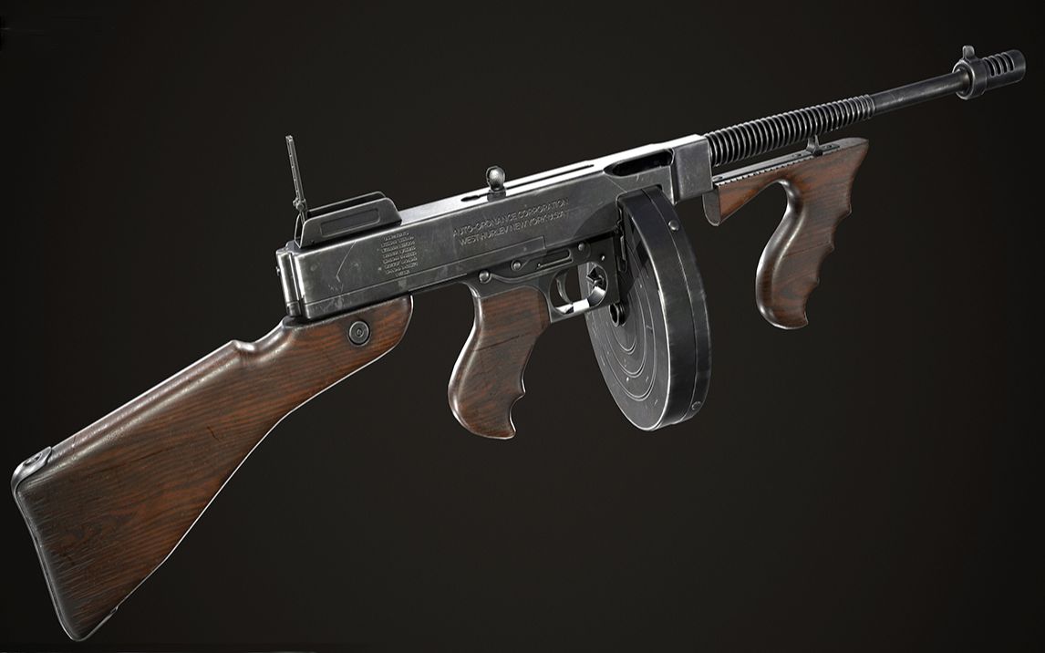 3dmax武器建模,汤姆逊冲锋枪模型制作,游戏武器模型布线卡线技巧教学.