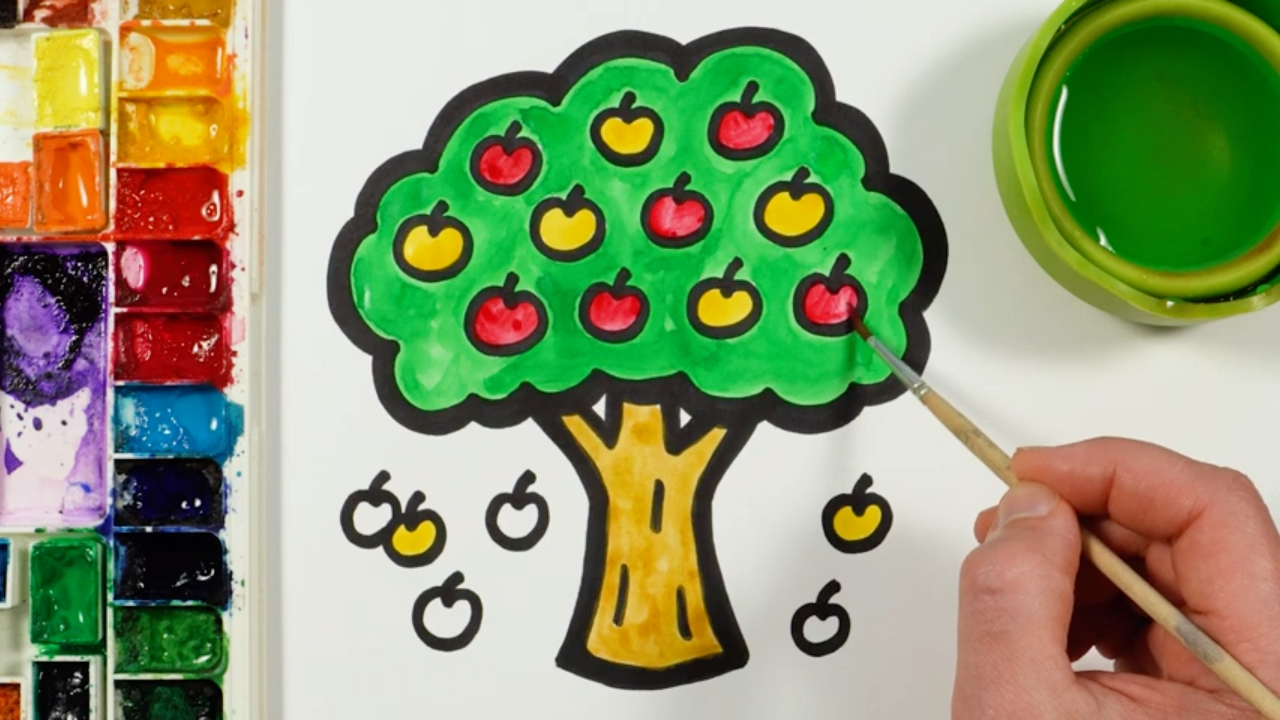 儿童简笔画,好看的苹果树配色