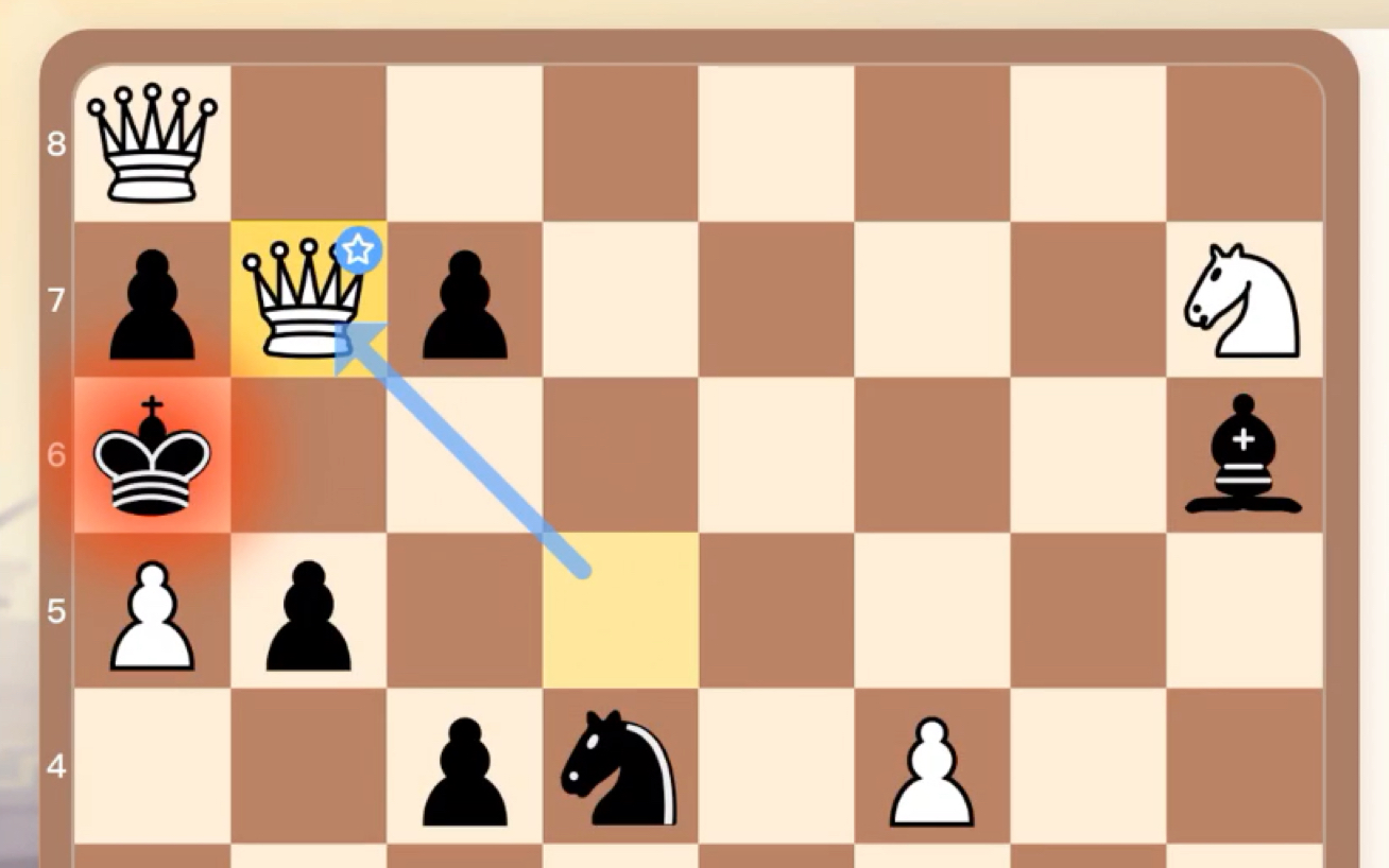 国际象棋 闪电般地出动王后,与小白马配合杀王