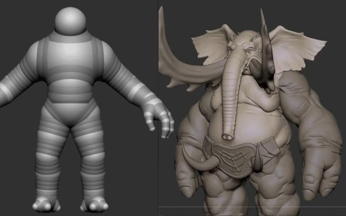【zbrush雕刻】从球开始教你雕刻大象模型,zb动物高模制作教程