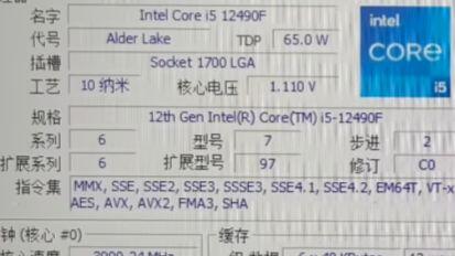 INTEL CORE I5 12490F处理器默频状态下性能参数和CPU-Z测试得分！_哔哩