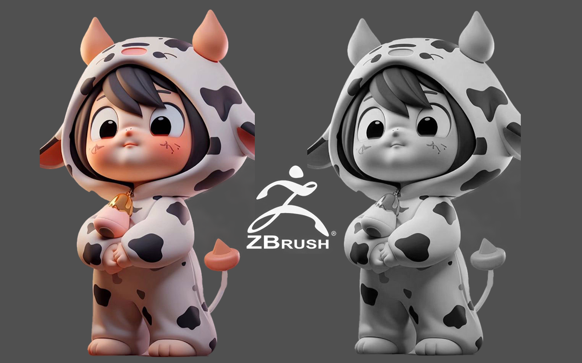 【zbrush手办雕刻】奶牛萝莉——人物雕刻全流程讲解,从头开始教你