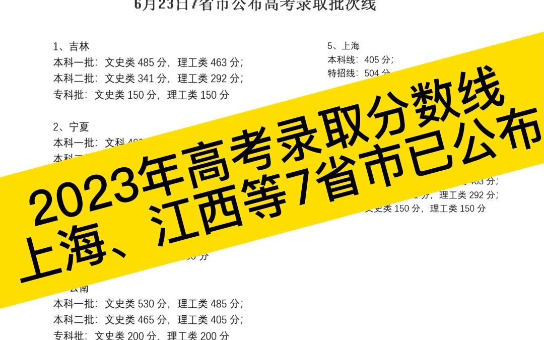 2023年高考录取分数线上海、江西等7省市已公布哔哩哔哩bilibili