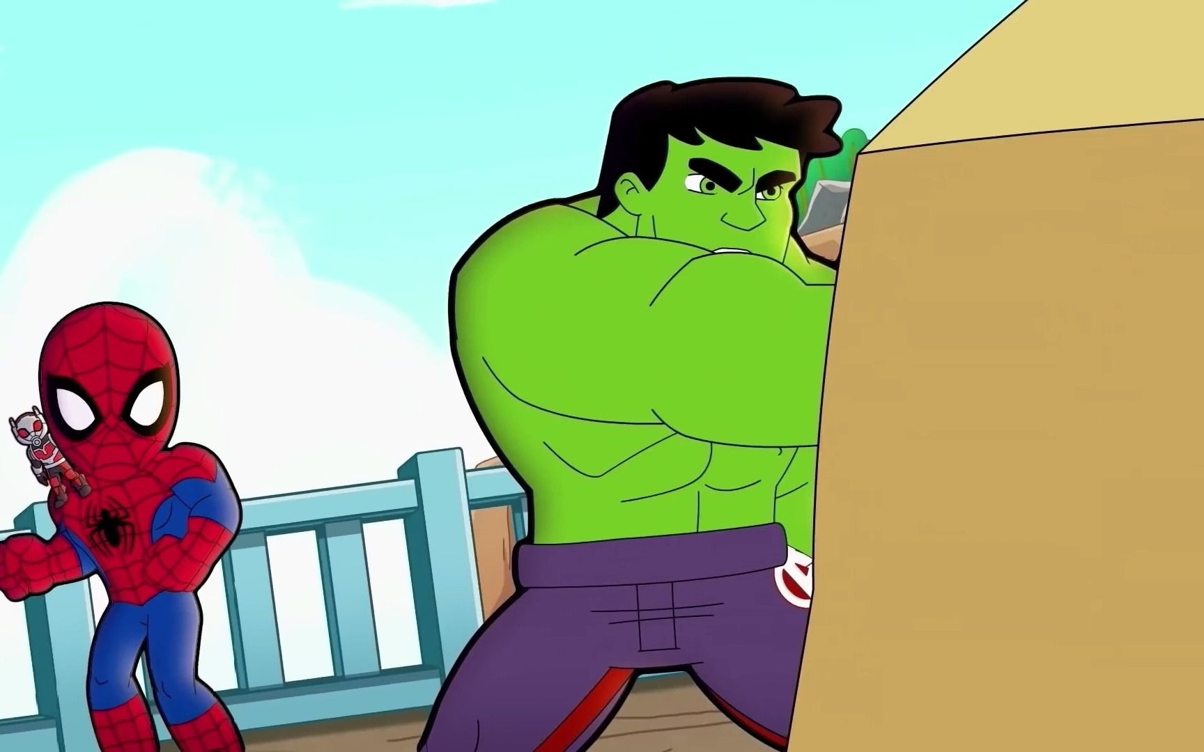 超级英雄动画蜘蛛侠和蚁人公路救援绿巨人也来帮忙