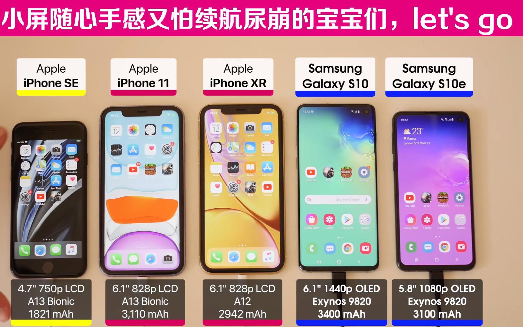 苹果se苹果11苹果xr三星s10三星s10e5款小屏旗舰续航对比测评
