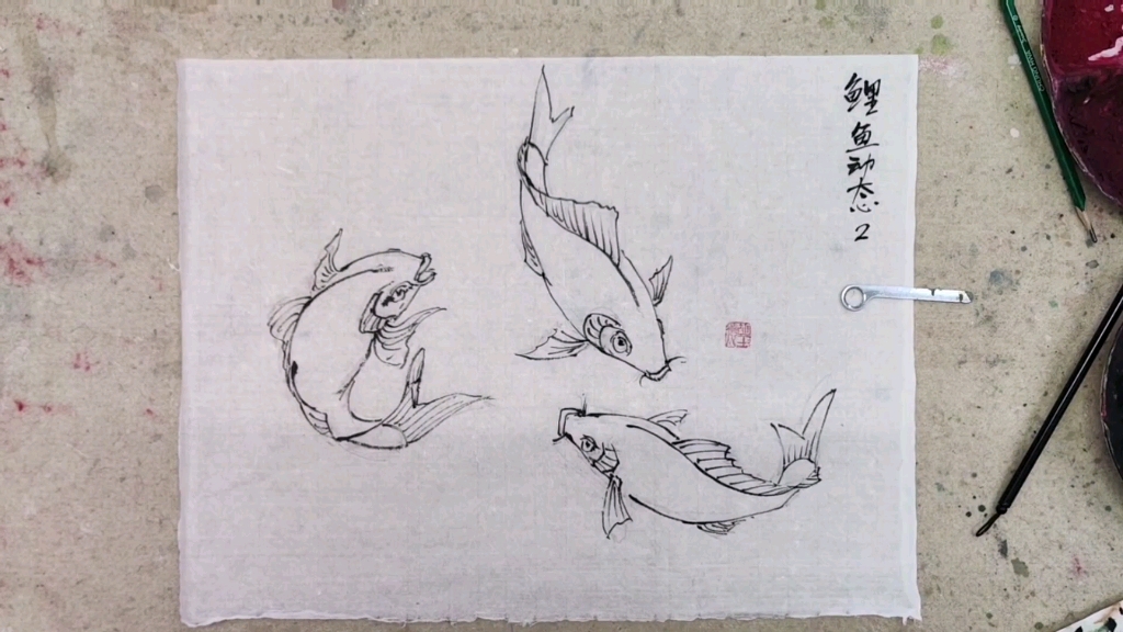 鲤鱼国画白描步骤讲解