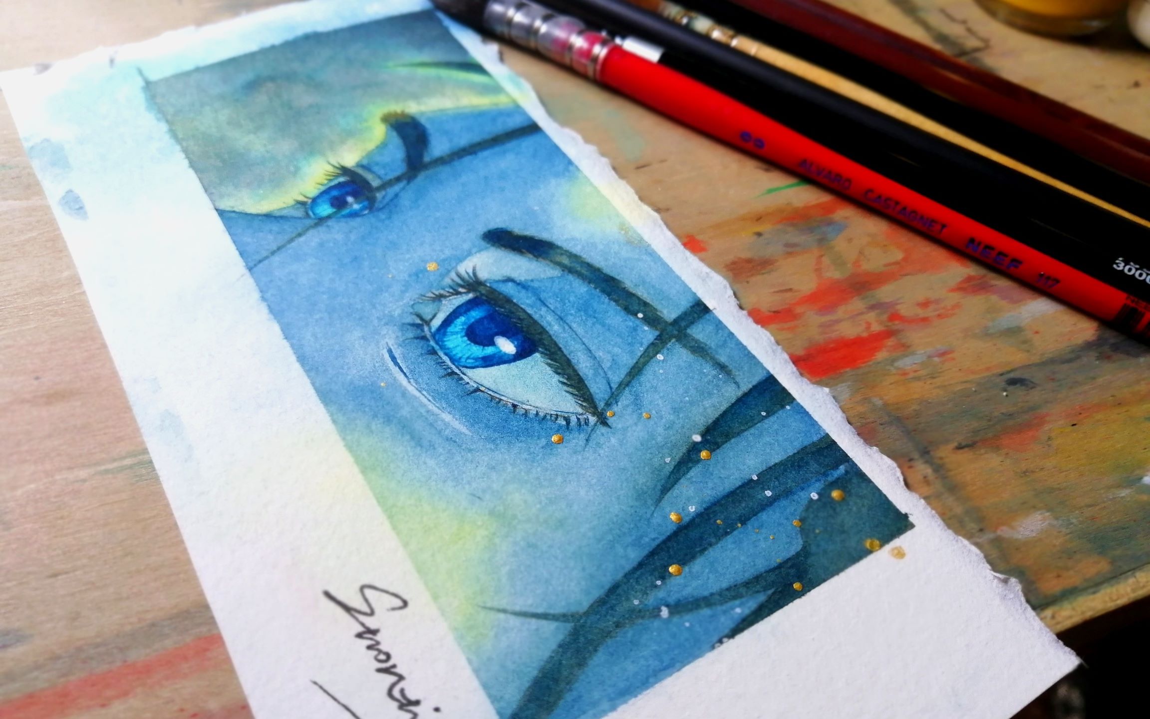 海兽之子水彩讲解画一只夜光下的睫毛精空好像阿凡达啊哈哈哈海兽之子