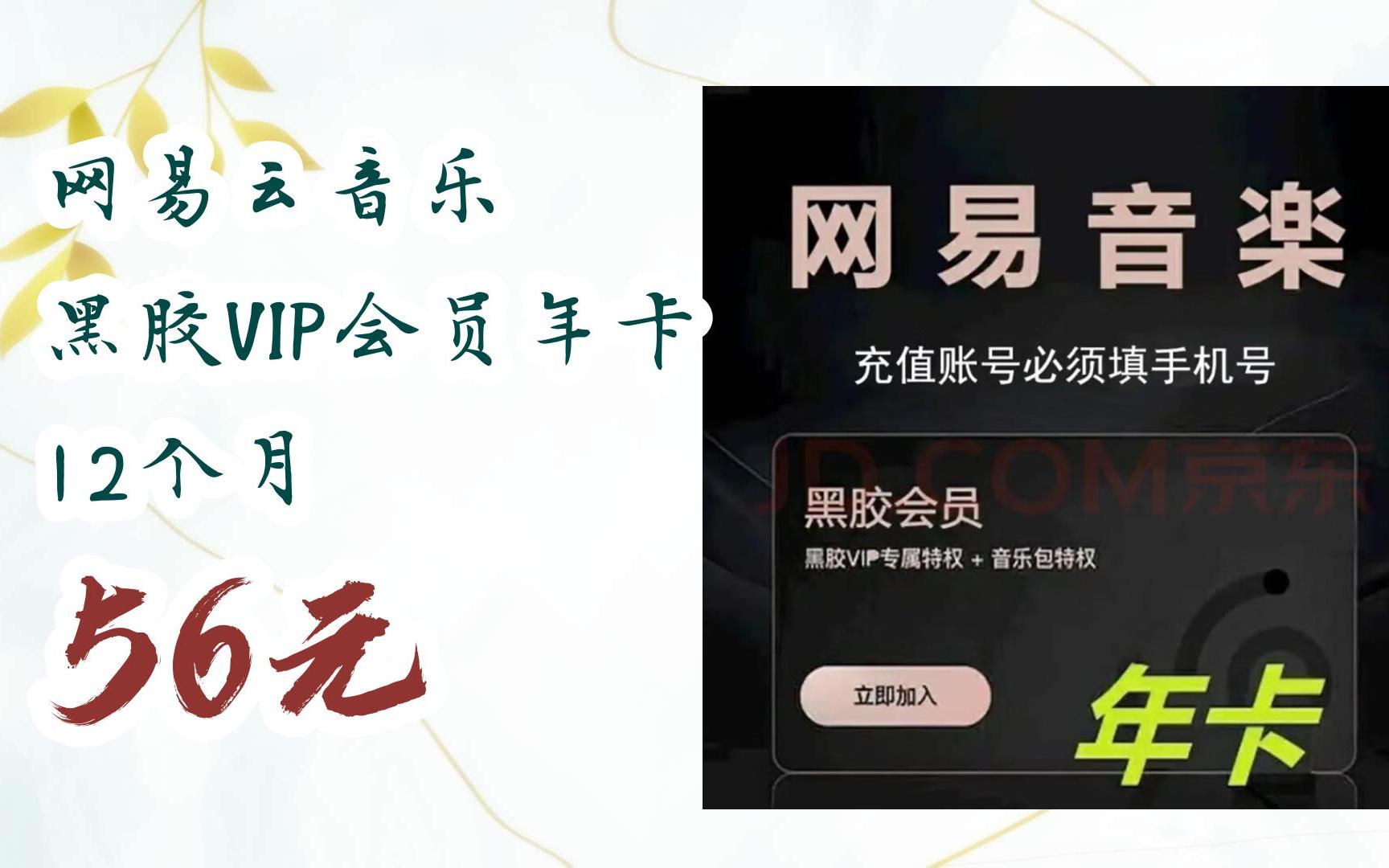 网易云音乐 黑胶vip会员年卡 12个月 56元
