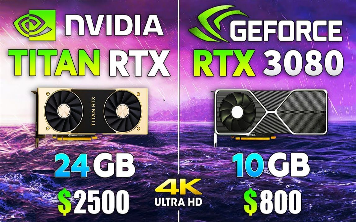 [图]TITAN RTX 24G vs RTX 3080 10G  显卡对比（4K分辨率测试，CPU为i9-10900K）  4K 60帧视频