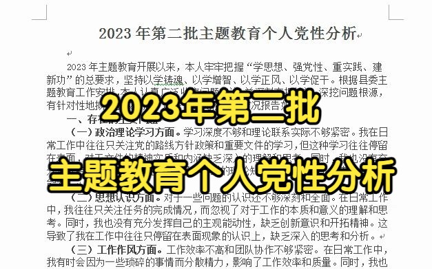 2023年第二批主题教育个人党性分析哔哩哔哩bilibili