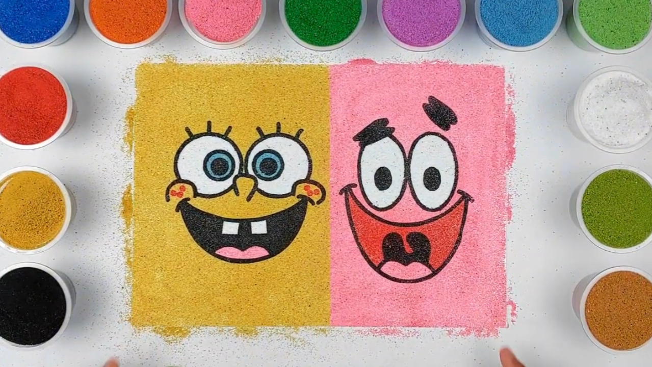 用彩色沙子画可爱的小表情,可以看出是谁吗