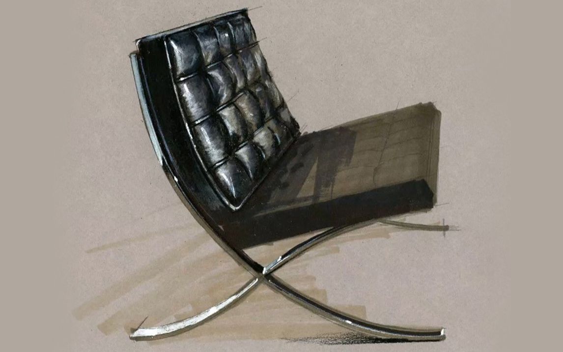 【工业产品设计手绘】产品手绘巴塞罗那椅马克笔上色演示