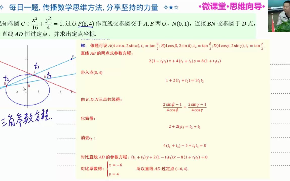 三角设参法速解定点问题 圆锥曲线非轴定点问题妙解哔哩哔哩bilibili