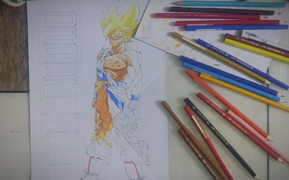 手绘龙珠赛亚人,第一次尝试彩铅.