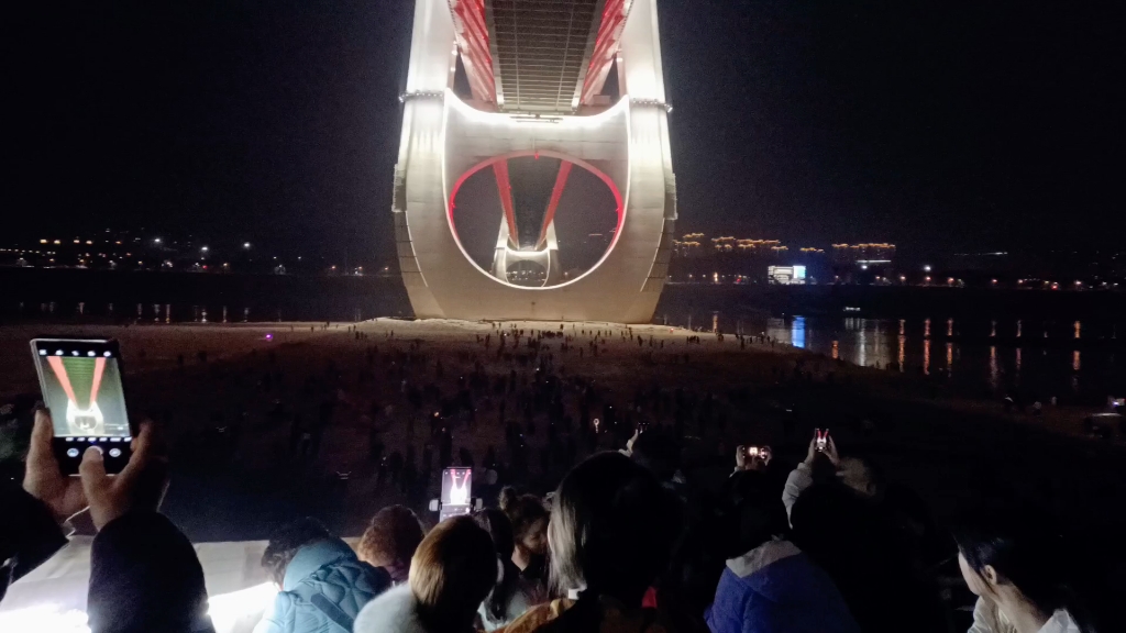 重庆巴南湿地公园,白居寺大桥晚灯光很壮观.