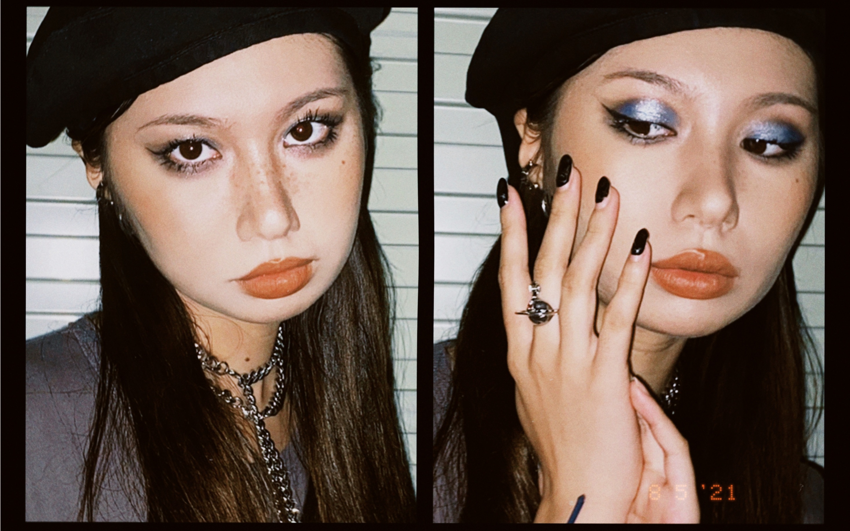 一点点金属摇滚感的蓝银色妆容儿