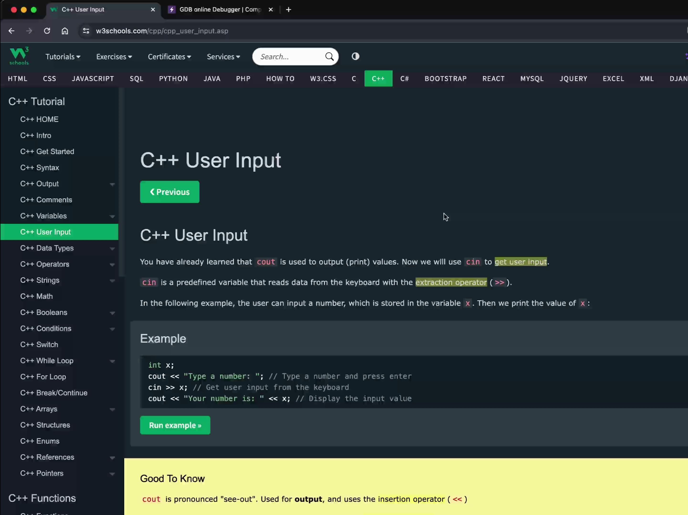我的c  编程课:输入input:cin >> a