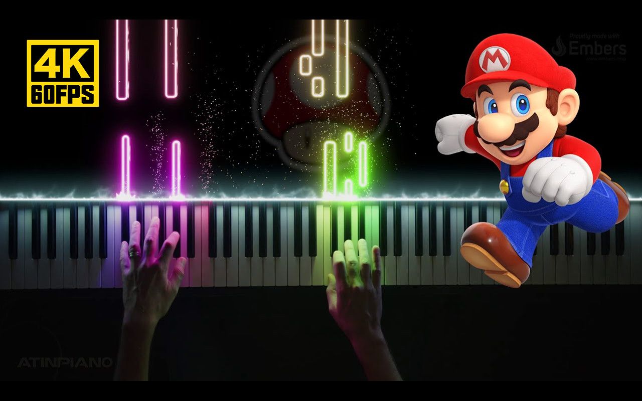 【4k60帧】特效钢琴《超级马里奥兄弟》主题曲 (piano cover) | 作者