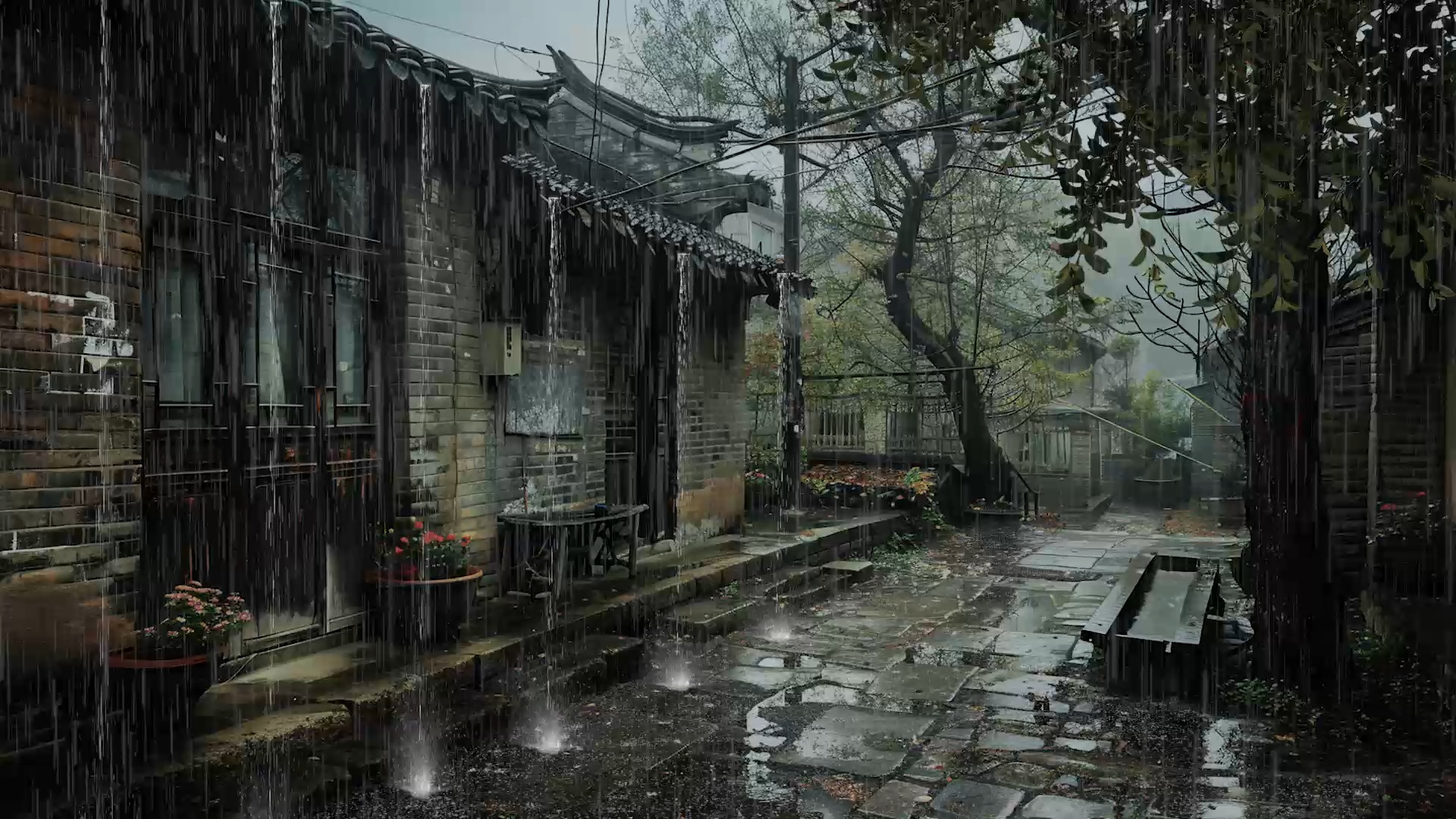 雨天寂静老院子丨屋檐的雨滴,静谧的雨声,放松助眠