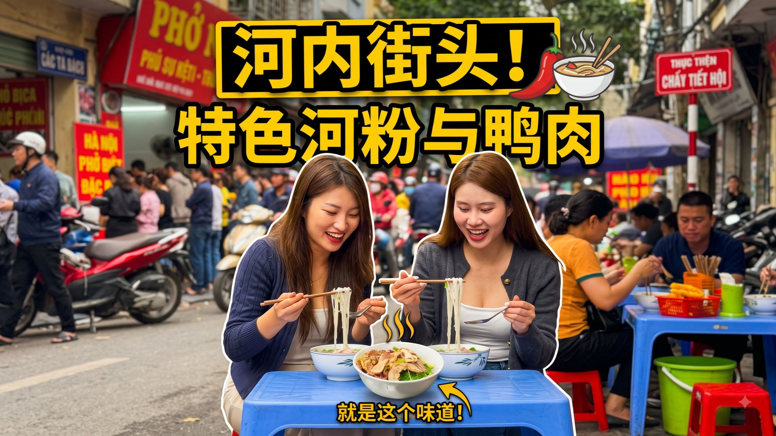 【大排档风格】 彻底被征服！越南河内老街硬核牛肉粉，长队排到街角，美女食客也甘愿搭桌！