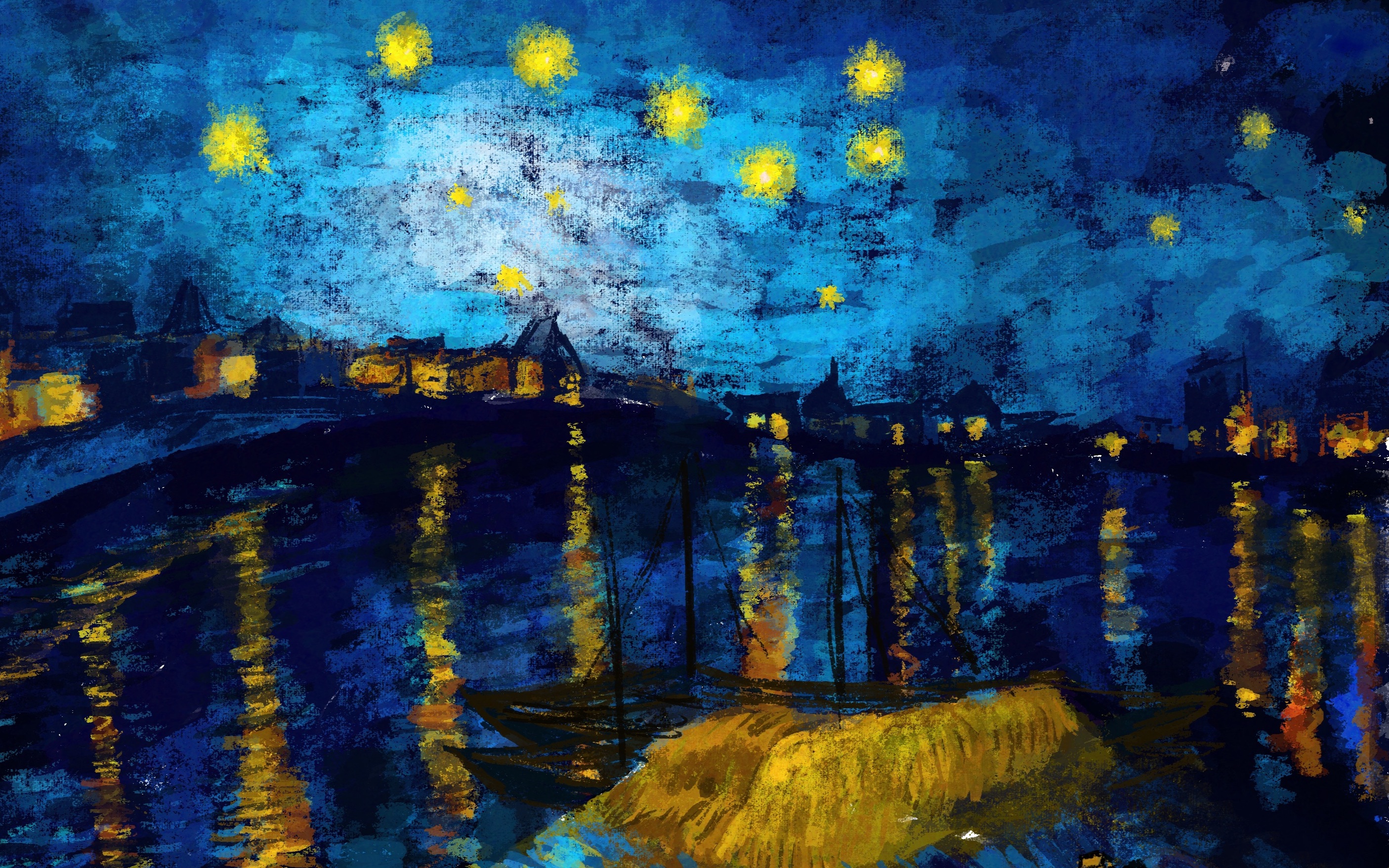 罗纳河上的星夜 原画4k图片