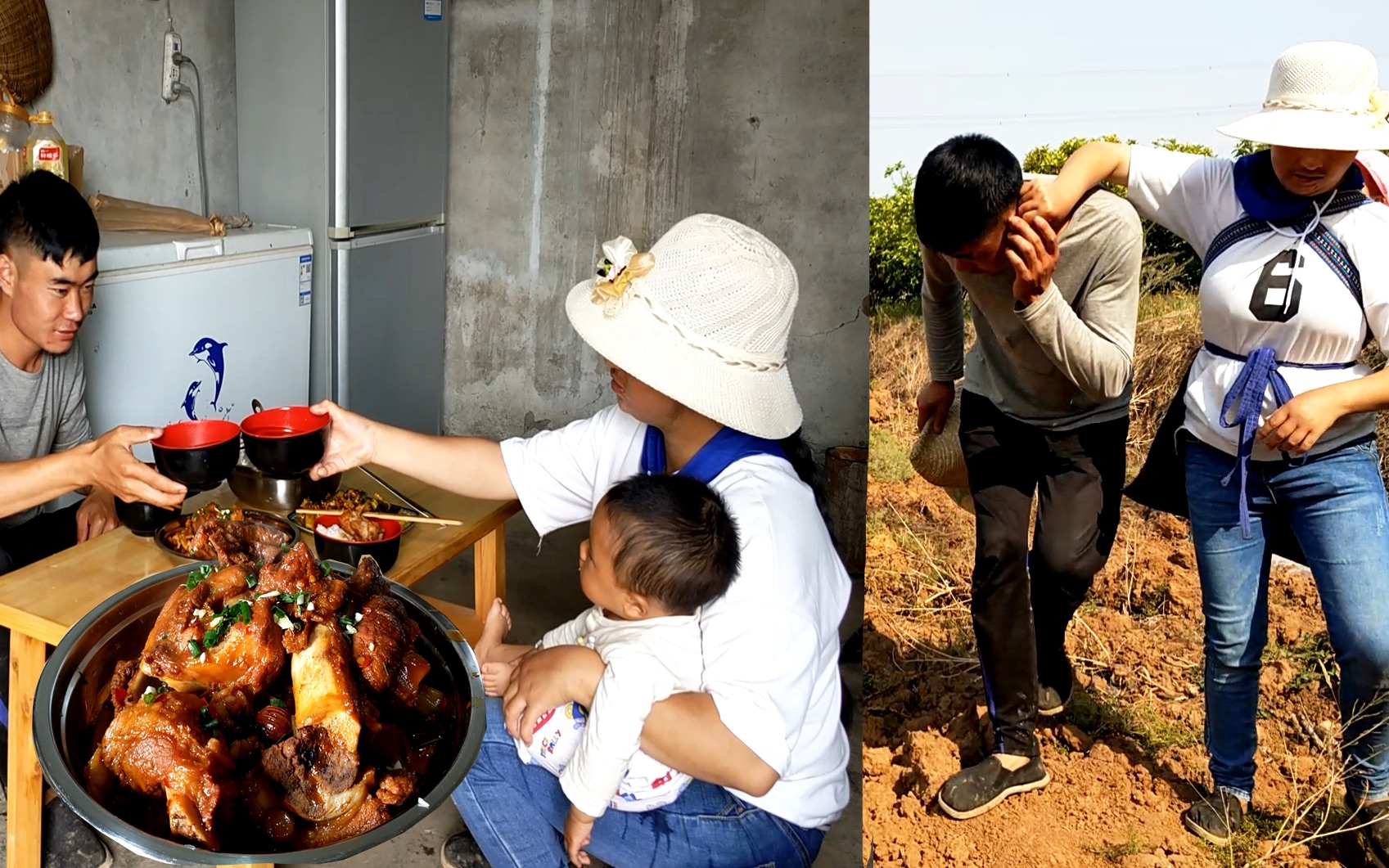 小刘劳动节去地里干活偷懒睡觉,被媳妇发现揪着耳朵来做酱大骨,看到酒