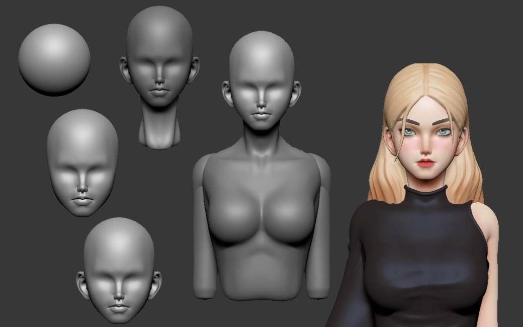 zbrush从圆开始建模到制作女性角色建模模型全流程人体雕刻技巧