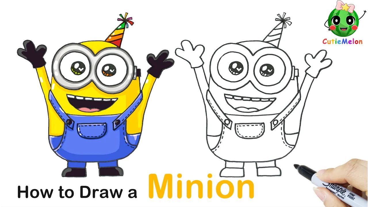 儿童简笔画卡通女孩 How to Draw Minion Bob Step by Step Easy|Easy Drawings for kids【西瓜宝宝学画哔哩哔哩bilibili