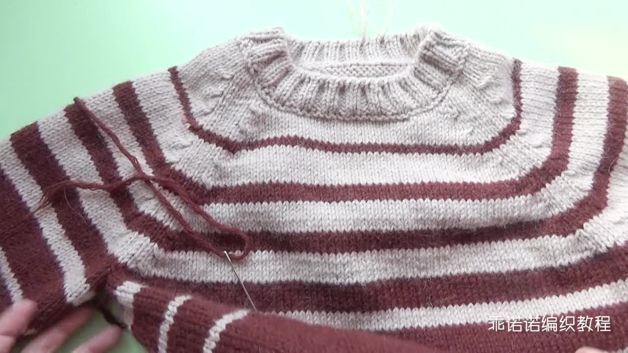 清酒10袖子缝合日系条纹亲子毛衣乖诺诺原创编织棒针新手教程