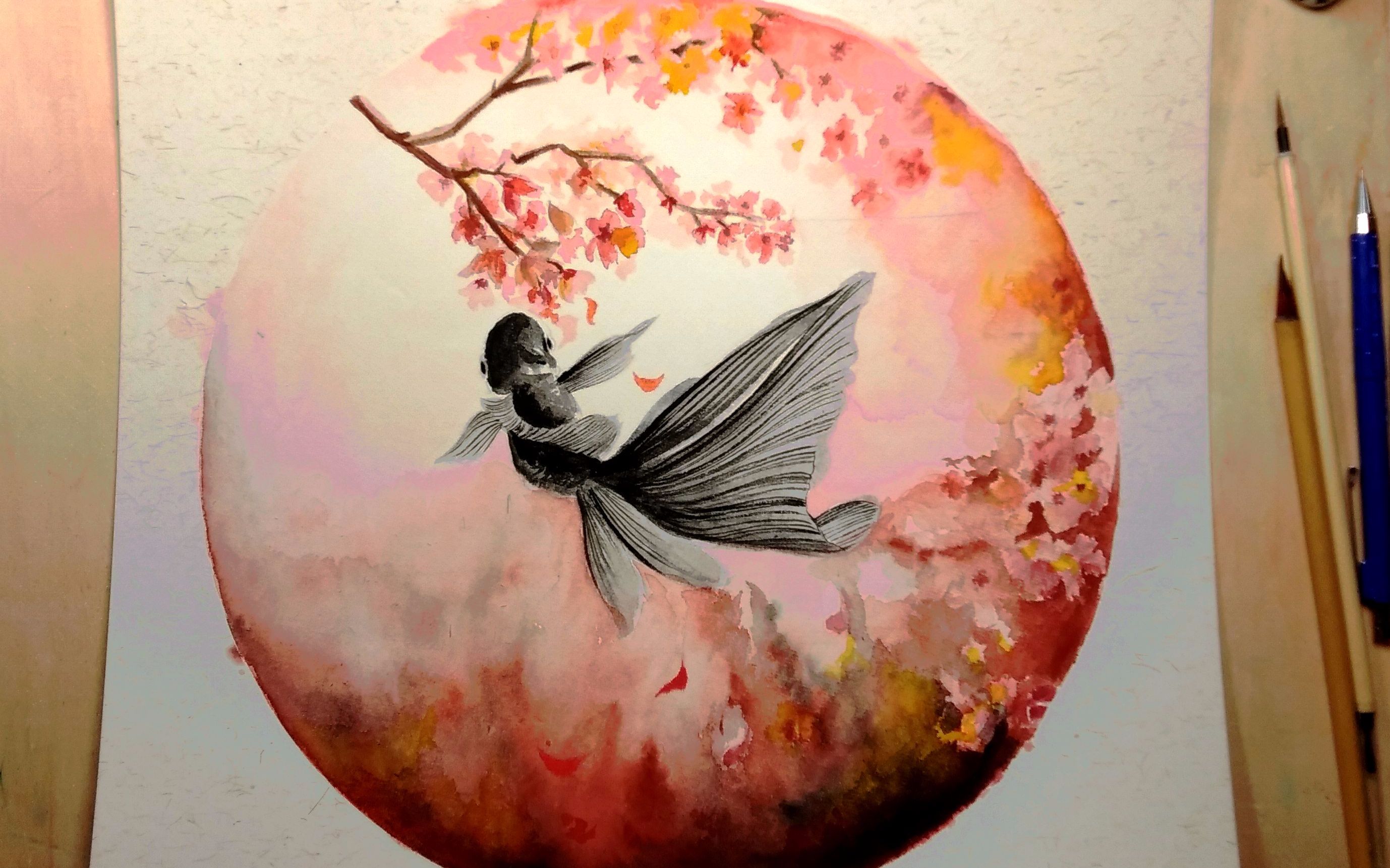 活动作品水彩宣纸尝试