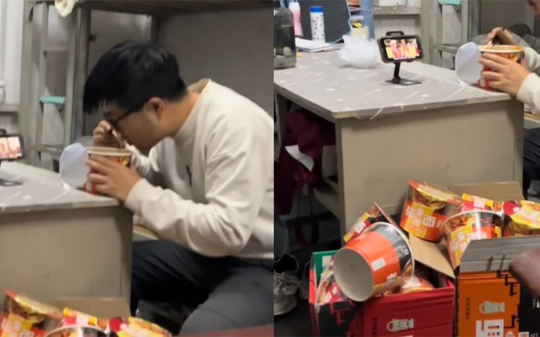 男生为和女友跨年省钱吃泡面,室友又羡慕又震惊,桌旁一幕破防