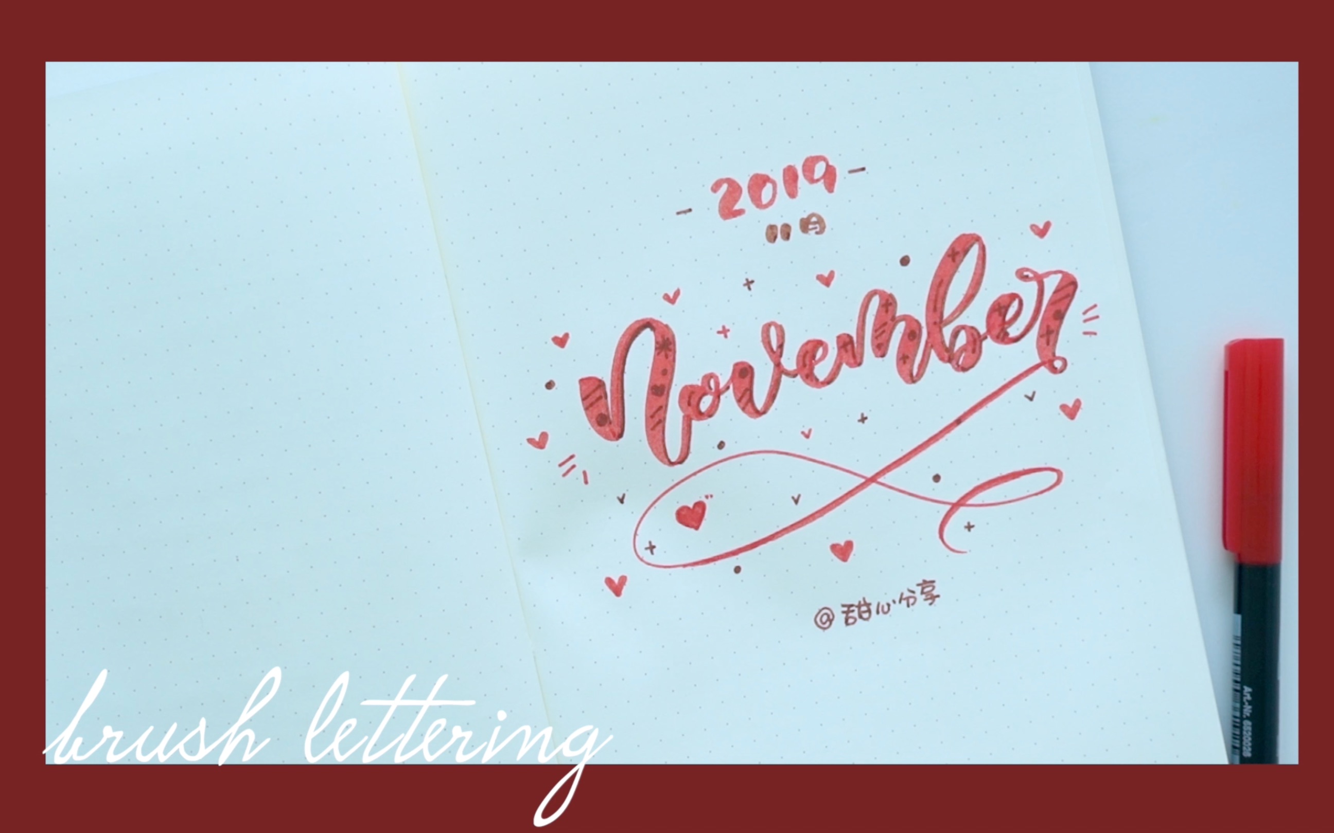 【甜心brush lettering】11月bujo封面英文花体字书写教程 / lyra双头笔刷 / 灯塔笔记本 / 甜心分享手写vlog哔哩哔哩bilibili