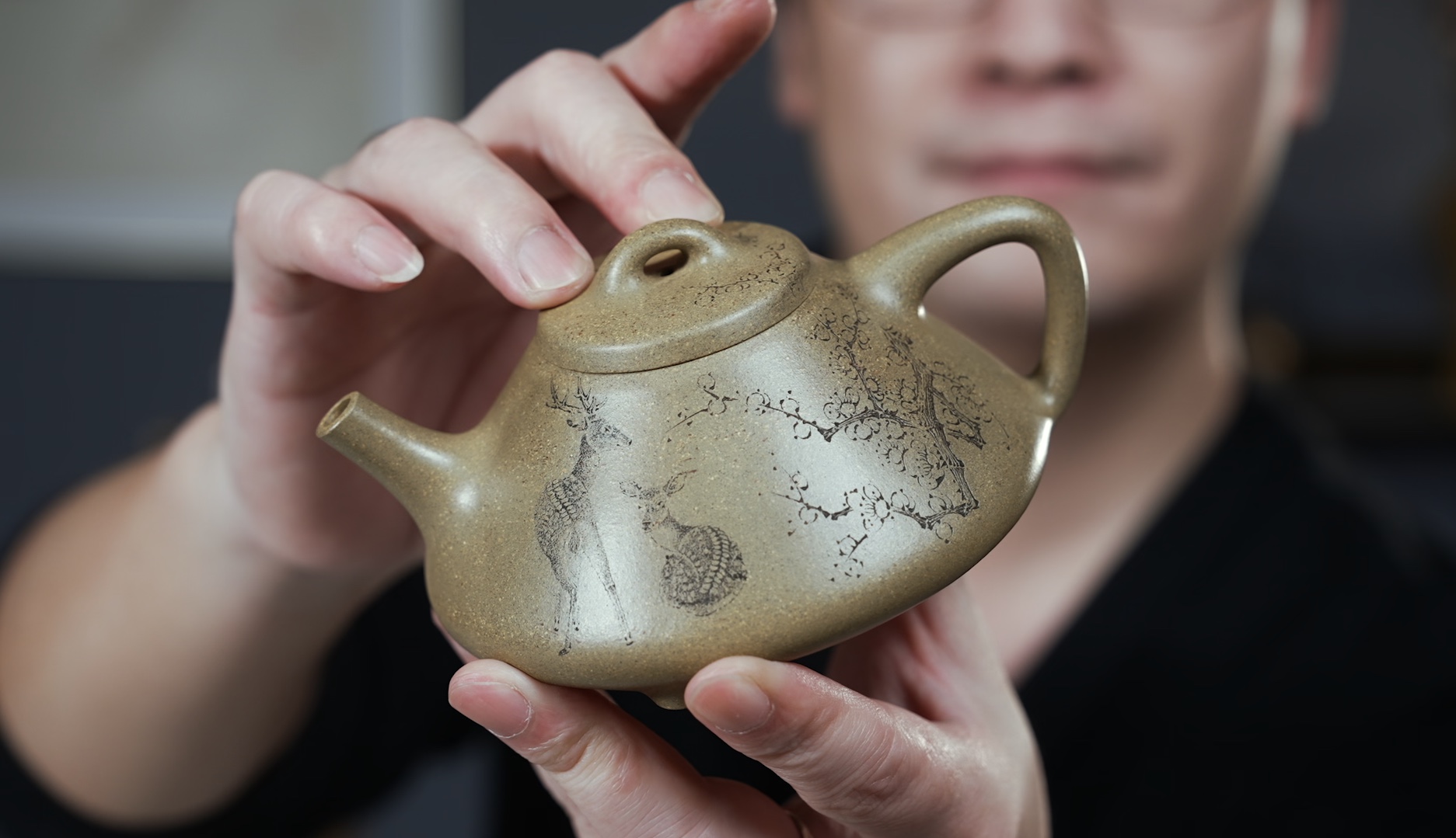 段全手工精工彭年石瓢名家储亚军刻绘,宜兴紫砂壶茶具文玩茶文化泡茶