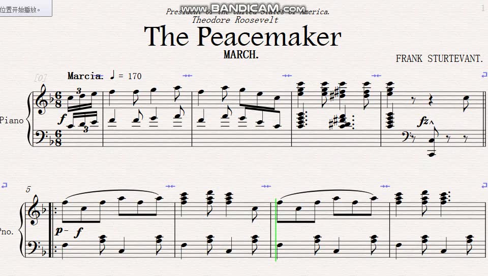 [图]弗兰克·斯特万：《和平缔造者进行曲（献给西奥多·罗斯福）》-F. Sturtevant:The Peacemaker March (1905年出版的冷门进行曲）