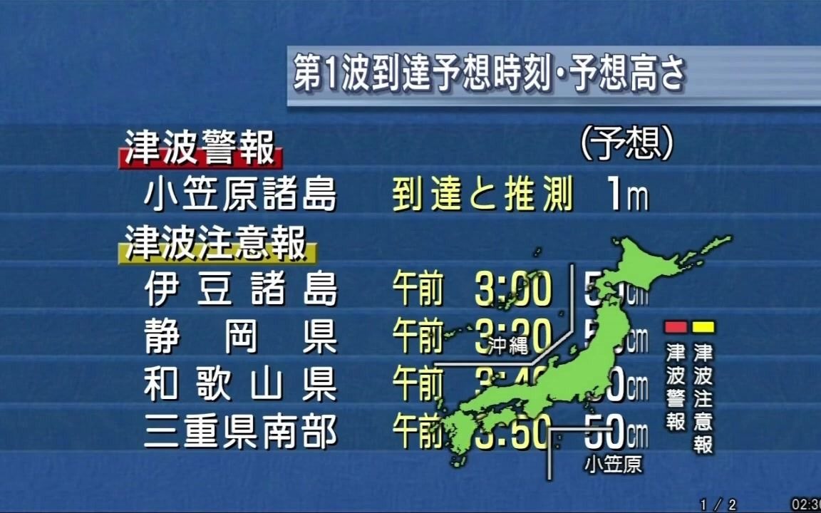 【nhk/津波警报】h221222 0219 小笠原震度4,m7.