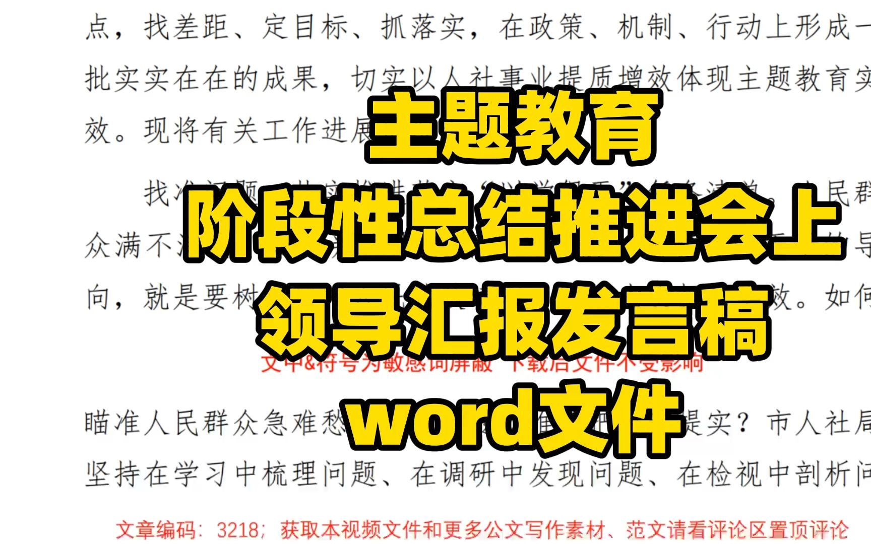 主题教育 阶段性总结推进会上 领导汇报发言稿 word文件哔哩哔哩bilibili