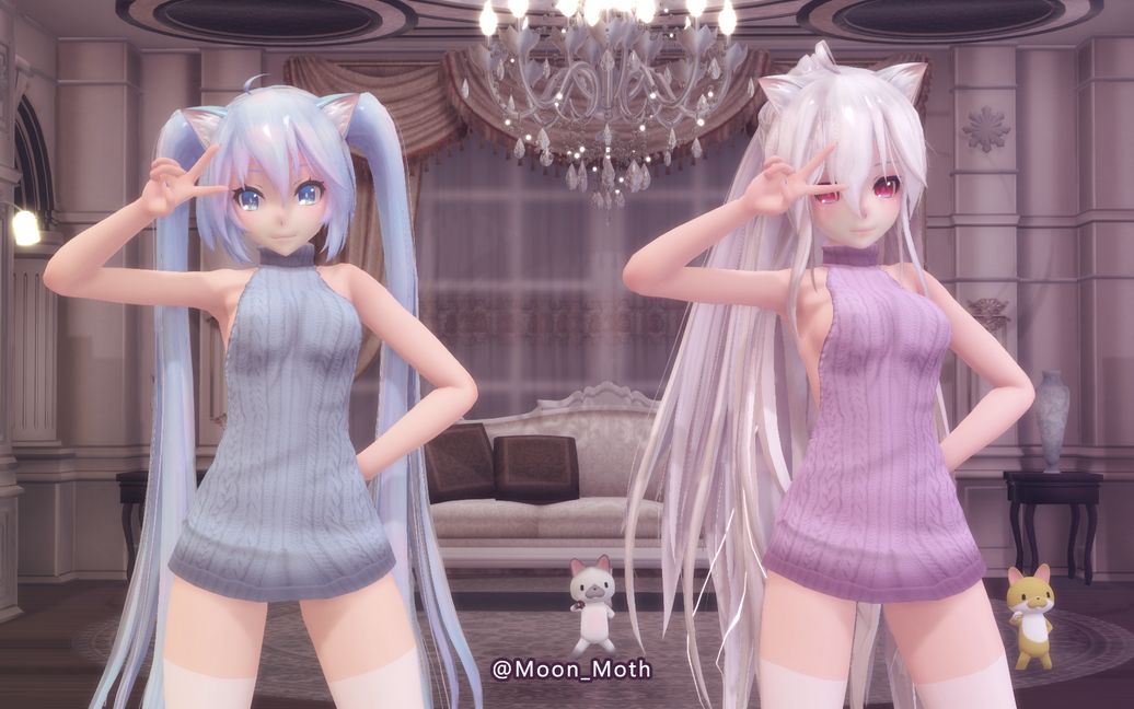 【v家mmd】tda式初音与弱音的【薛定谔的小猫】(露背毛衣版)